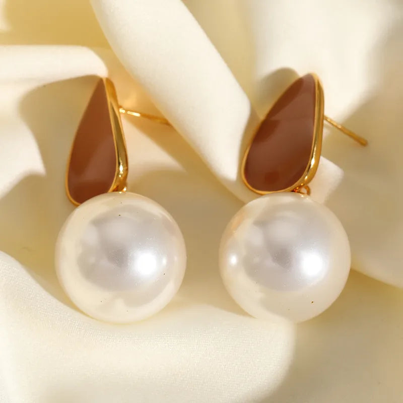Round Pearl Stainless Steel Casual Princess Cute Waterproof Non Tarnish Ear Studs